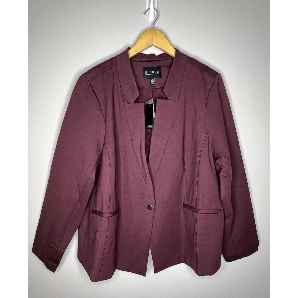 NWT ELOQUII Dark Red Plus Sz 28 Single Breasted Blazer Button Stretch Knit
